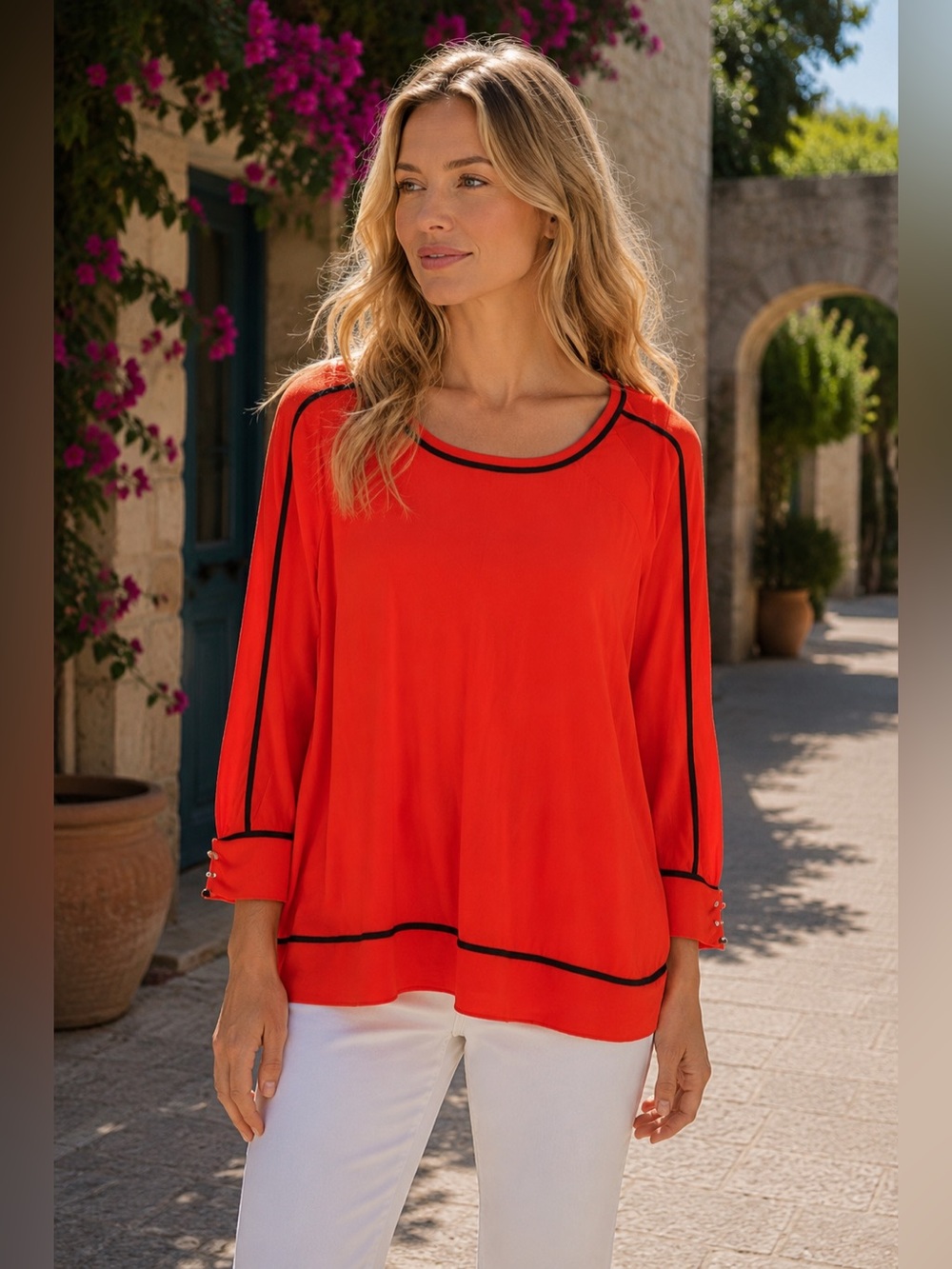Retrology Women's Clean Red orangy Combo Blouse